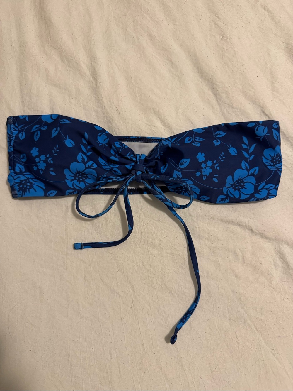Girls Navy Blue Floral Tie-Front Bandeau Swim Top